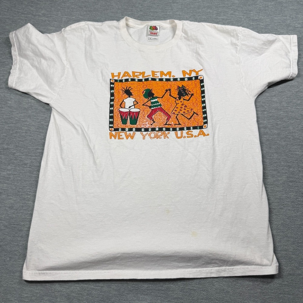 Fruit of the Loom T-Shirt Mens XL‎ White Harlem NY New York Graphic Heavy Cotton
